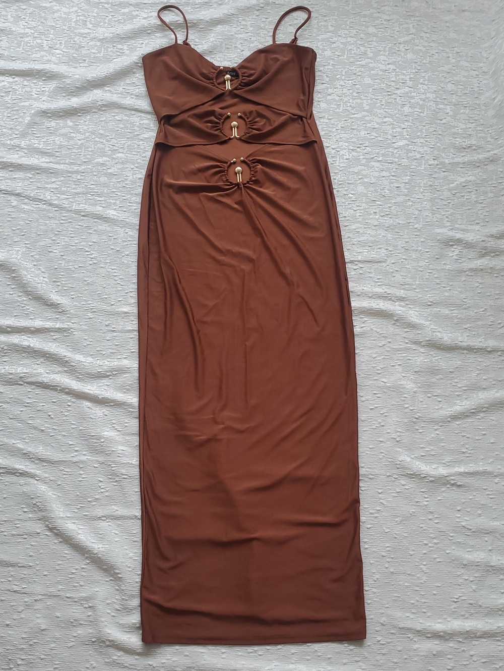Fashion Nova Brown Maxi Dress with Triple Ring Cutouts